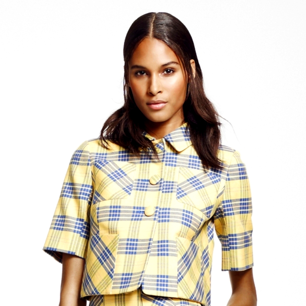 Brooks Brothers Italian Cotton Plaid Tweed Cropped Blazer P2p 20 In.